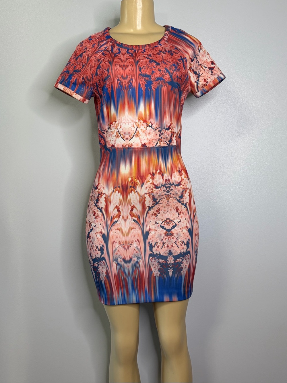 Zara Collection Coral and Blue Patterned Mini Dress Size S